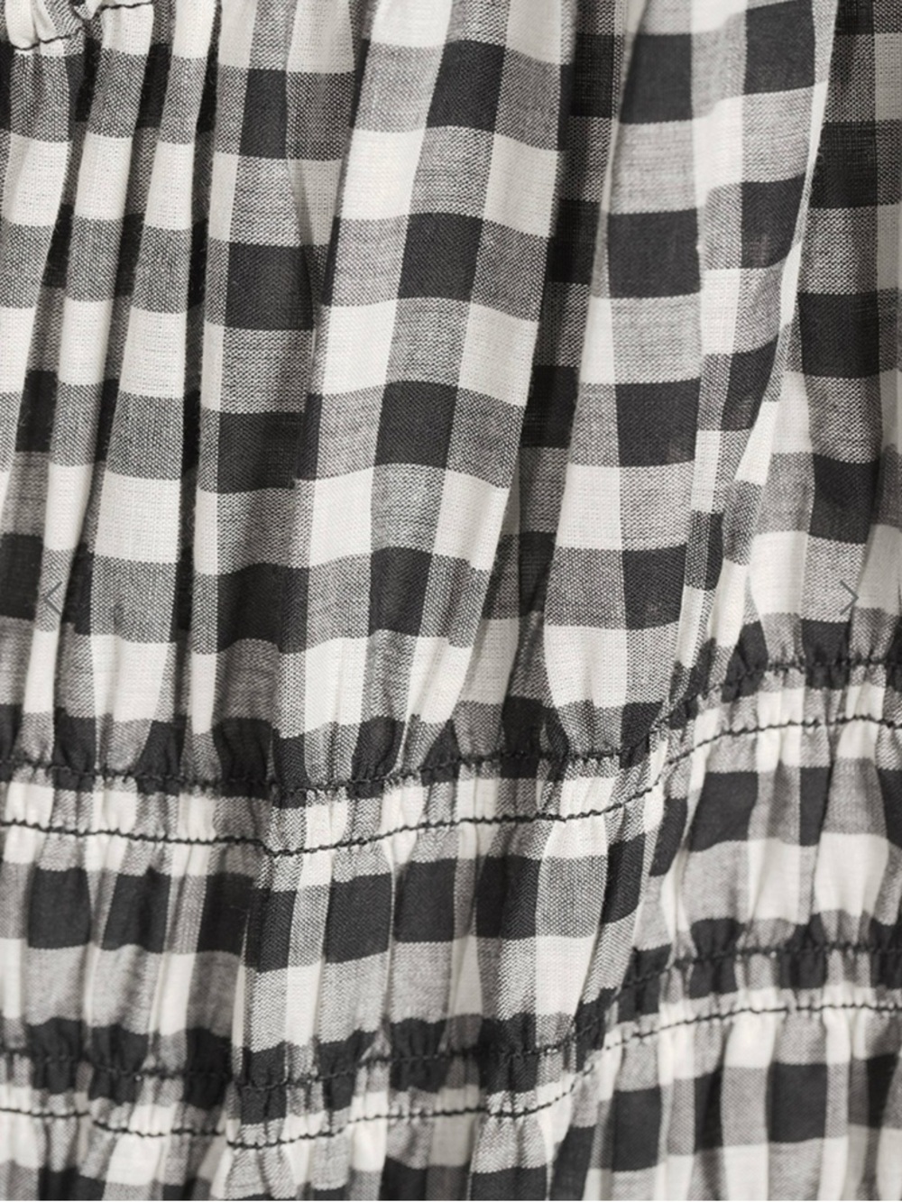 Doen Black & White Gingham Puff-Sleeve Midi Dress with Shirred Bodice - Picture 5 of 5